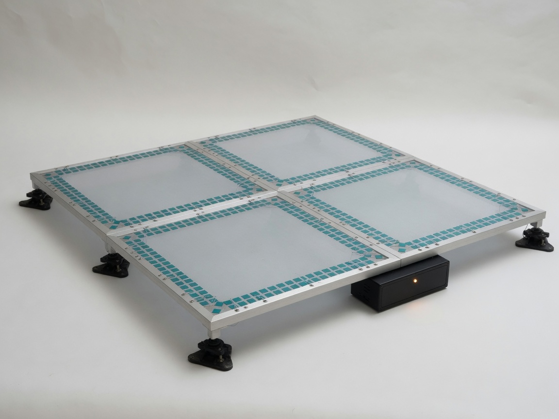 RP0 court multi-pad resonance harvester grid — four membranes, shared electronics